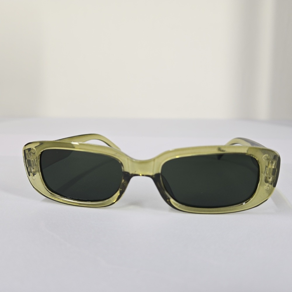 NEW Retro Rectangular Sunglasses Green Tinted Lenses Fashion Eyewear